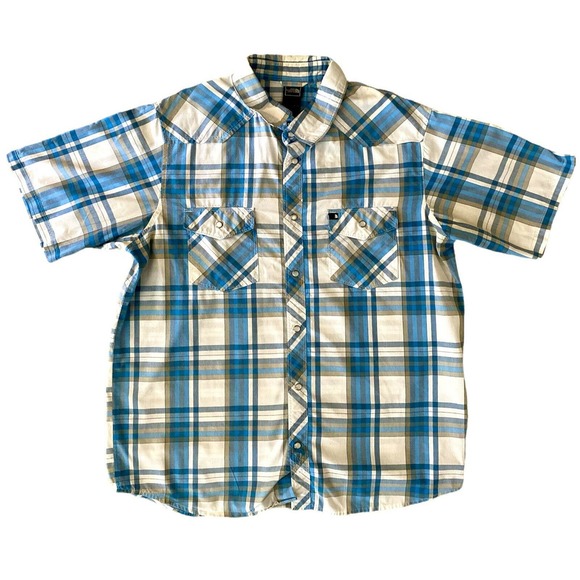 The North Face Shirt Mens Large Short Sleeve Checks Pearl Snaps Pocket Casual - Picture 1 of 3